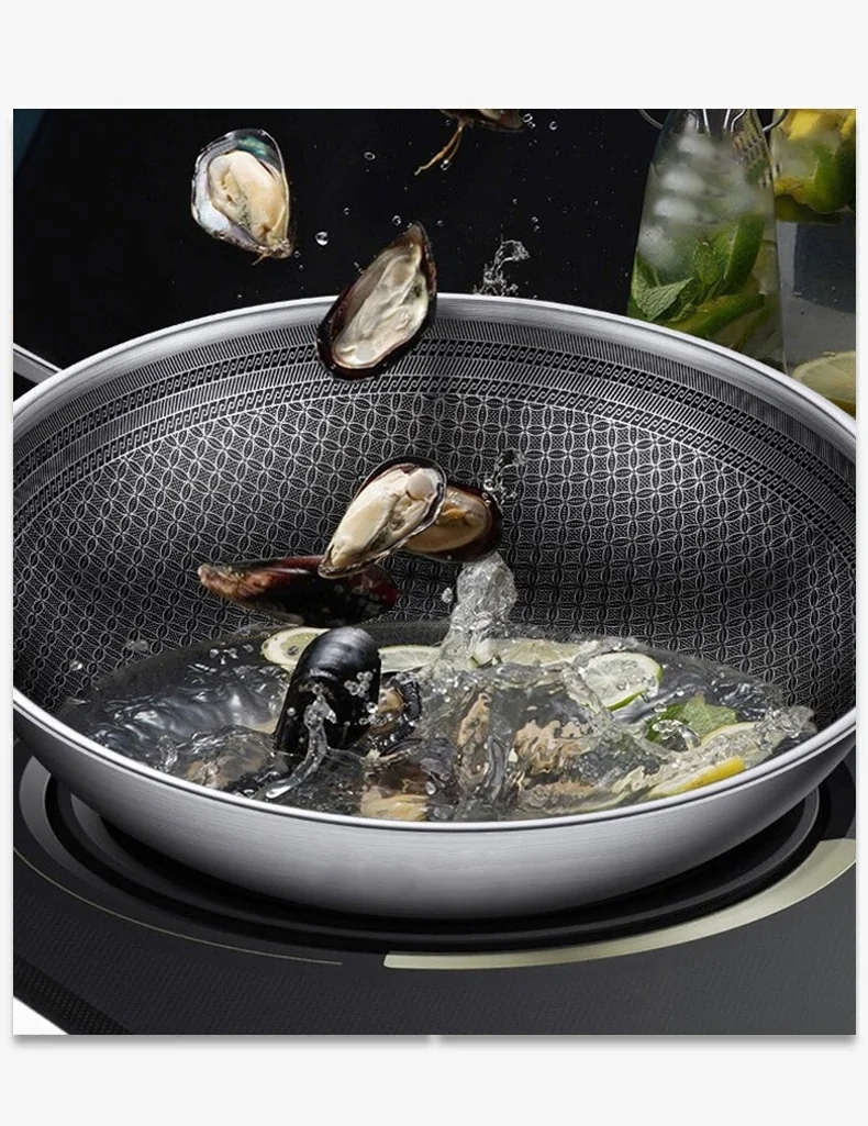Joydeem 316 Stainless steel non-stick wok, light oil and less smoke, universal for gas induction cooker, 32cm（12.6inch） detail image 4