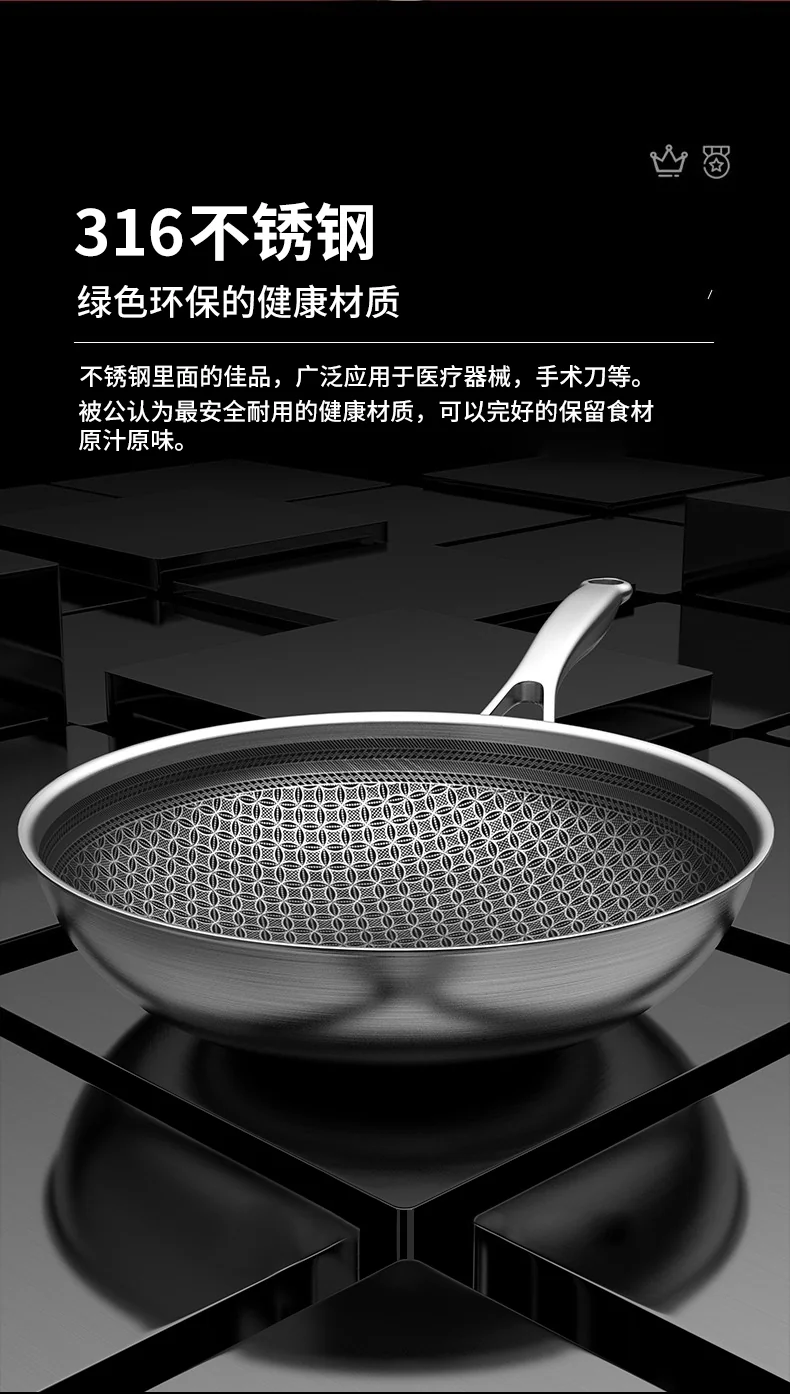 Joydeem 316 Stainless steel non-stick wok, light oil and less smoke, universal for gas induction cooker, 32cm（12.6inch） detail image 9