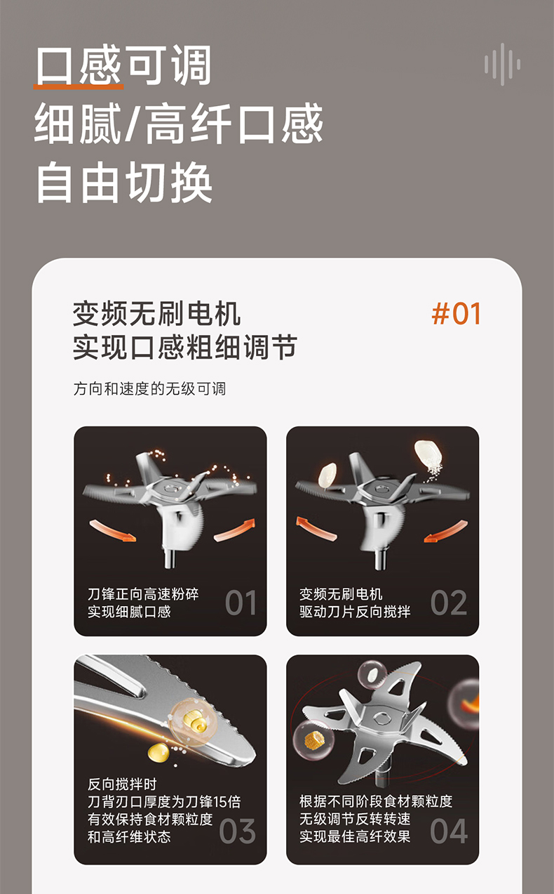 变频无刷电机调节口感结构图｜细腻高纤口感自由切换