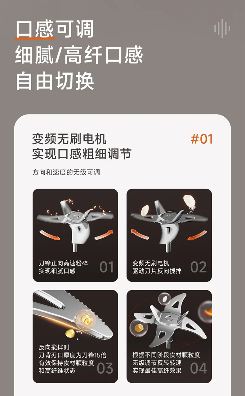 变频无刷电机调节口感结构图｜细腻高纤口感自由切换