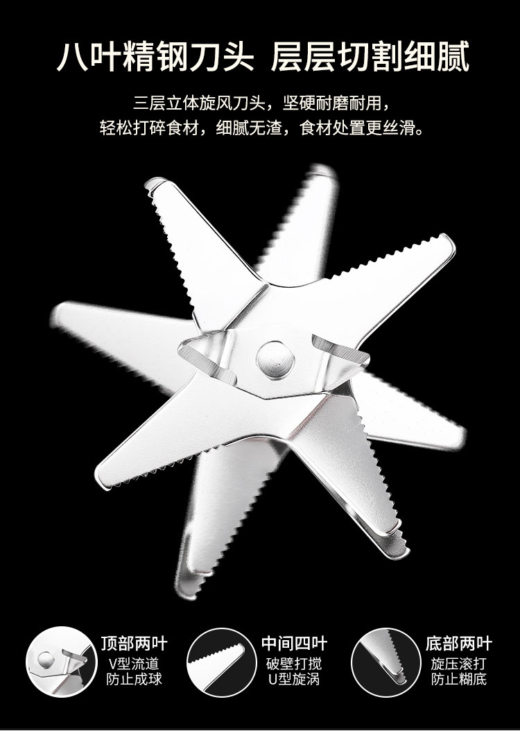 Joydeem JD-D16破壁机刀头展示-8叶精钢刀,豆浆破壁细腻,无渣免过滤