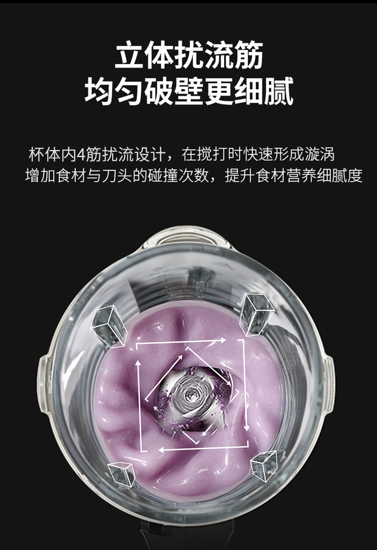 Joydeem JD-D16破壁机立体扰流筋展示-均匀破壁更细腻