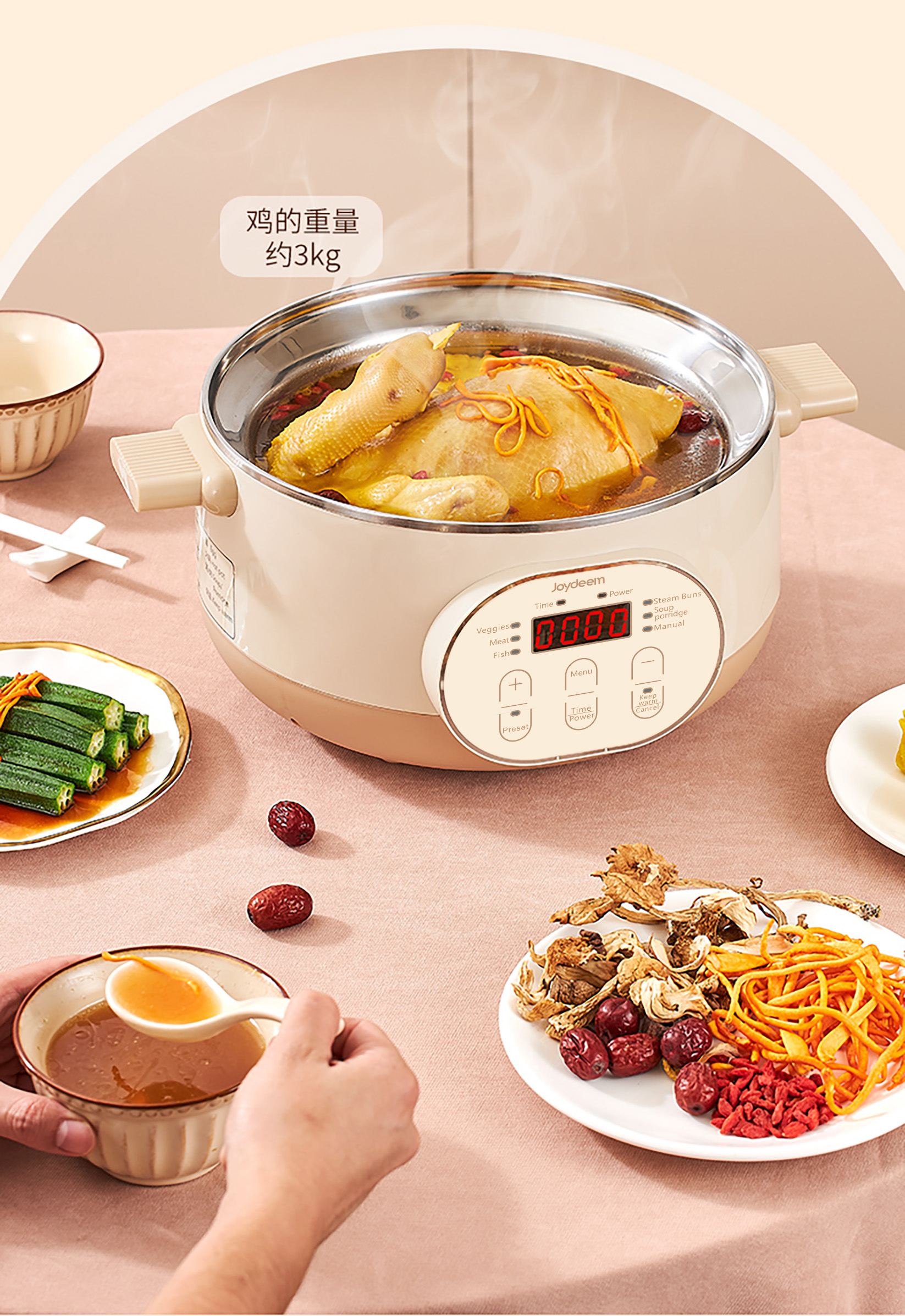Joydeem电蒸锅加热快 上汽迅速 节省烹饪时间