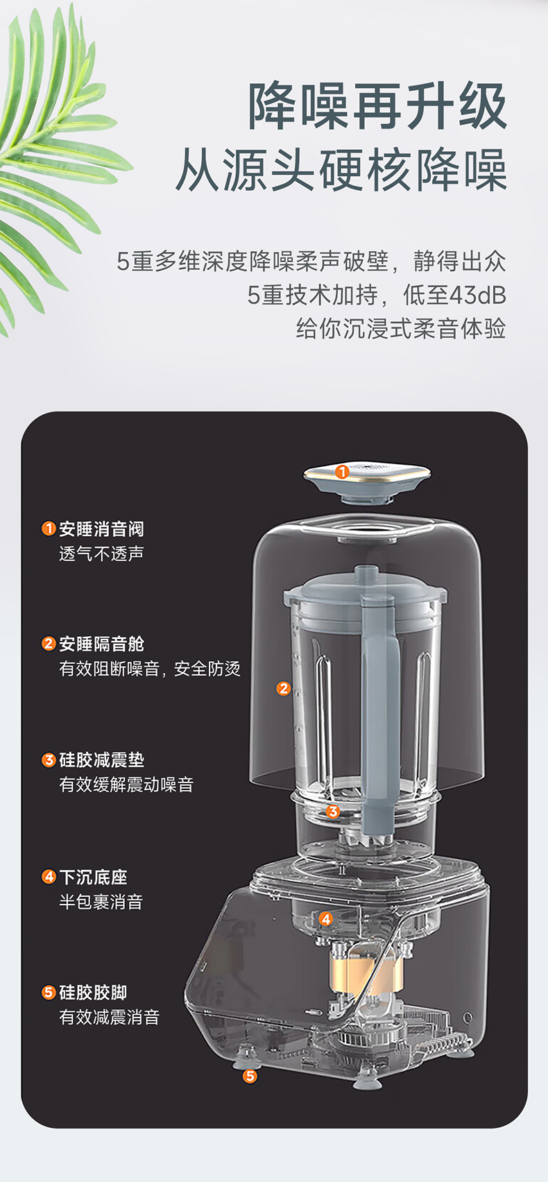 降噪技术结构图 | 5重技术加持,搭配隔音罩,低音不扰民