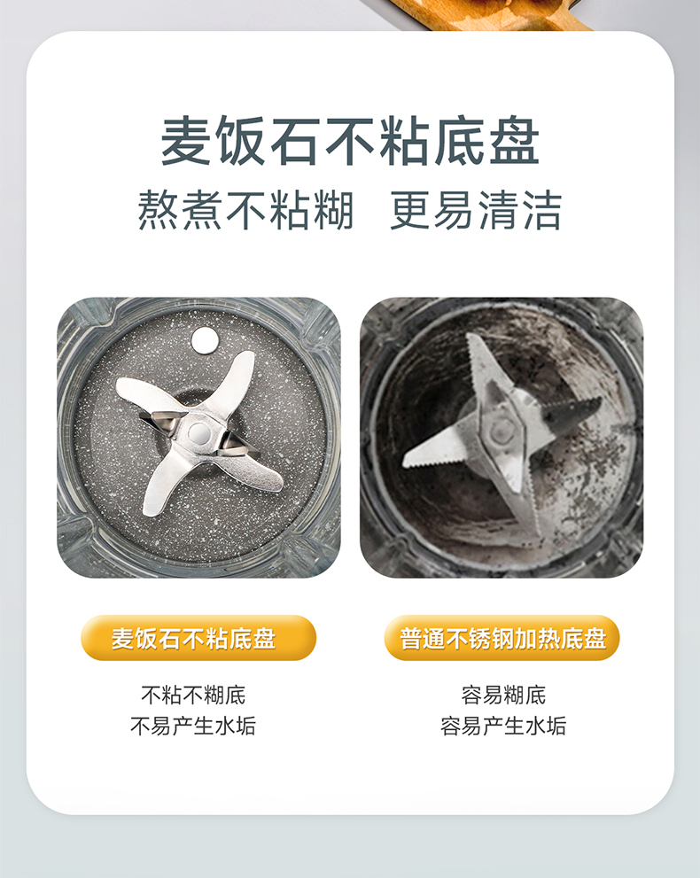 Joydeem JD-J09 破壁机麦饭石底盘特写 - 不粘不糊底 - 更易清洗