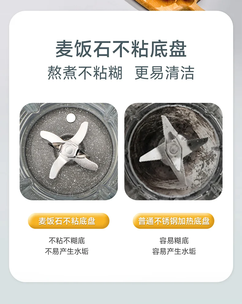 Joydeem JD-J09 破壁机麦饭石底盘特写 - 不粘不糊底 - 更易清洗