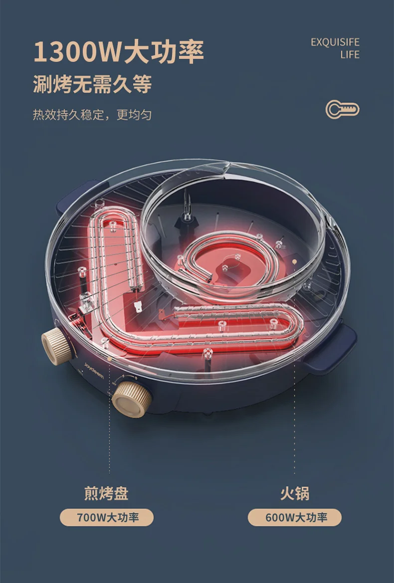 Joydeem Electric Stove Multi functional Pot with Cooking and Heating Integration, Mandarin Duck Electric Hotpot, Electric Stove Plate, Multi purpose Pot, Barbecue Pot, Partition Control, Cooking and Heating Integration+Sun Moon Pot detail image 10