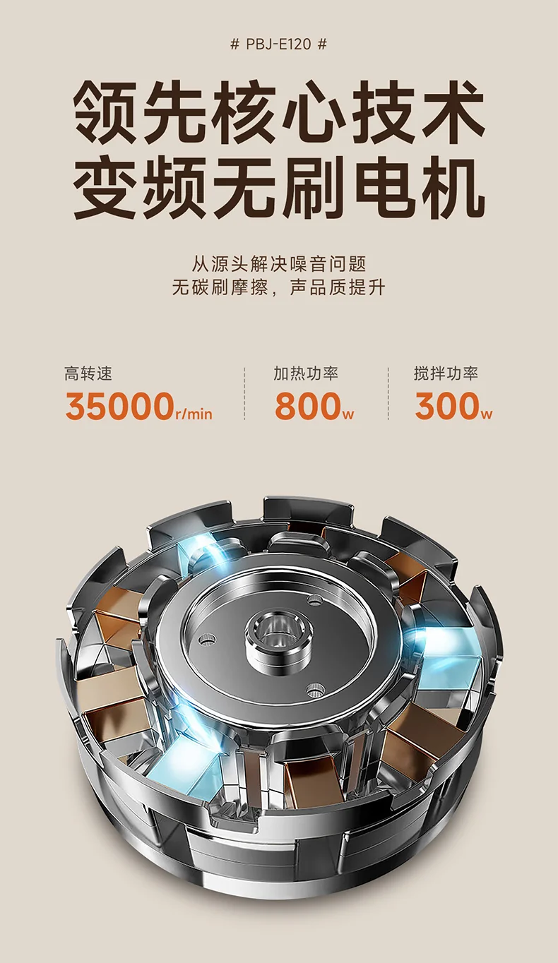 【预售】Joydeem变频低音破壁机PBJ-E120 家用豆浆机 多重降噪 自动清洗除菌 可打坚果奶 冷饮1.5L/热饮1.2L detail image 5