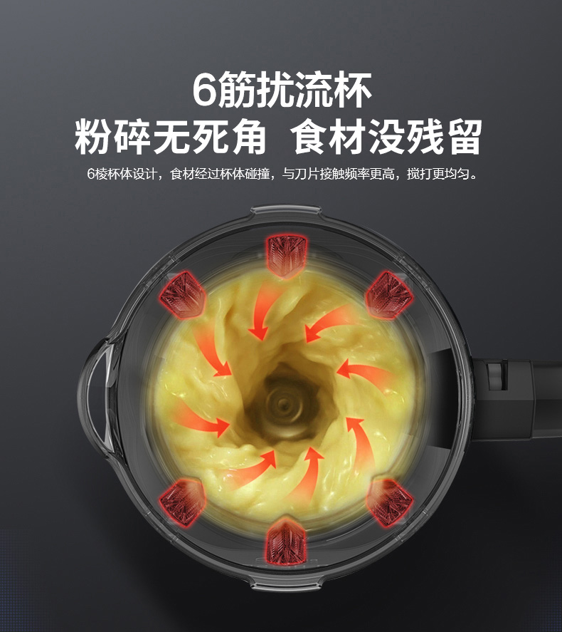 joydeem VK-1802真空破壁机扰流杯特写  - 粉碎食材无死角,搅打更均匀