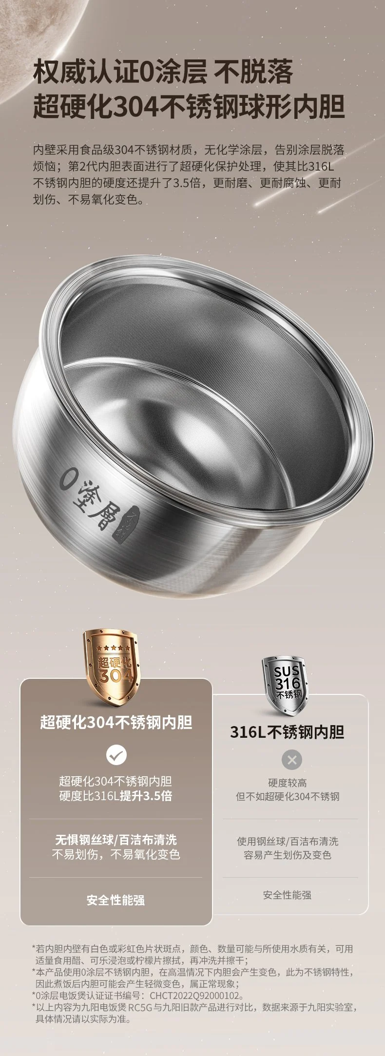 Joyoung 2nd Generation 0 Coating IH Rice Cooker, 304 Stainless Steel Inner Tank, Uncoated Rice Cooker, 4L detail image 4