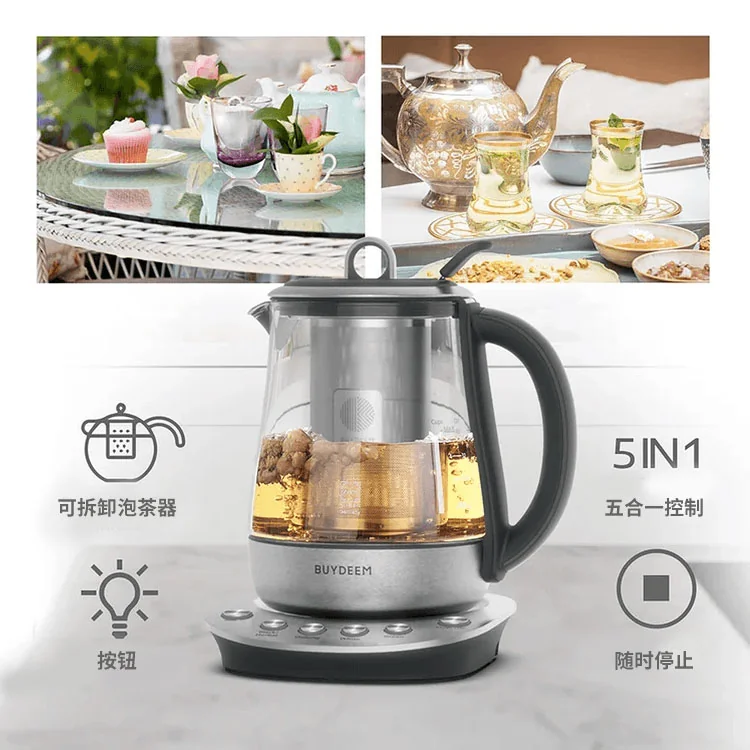 Buydeem Tea Maker K2423, German Schott Glass Electric Kettle, 316 Stainless Steel, Auto Keep Warm,1.2L detail image 1