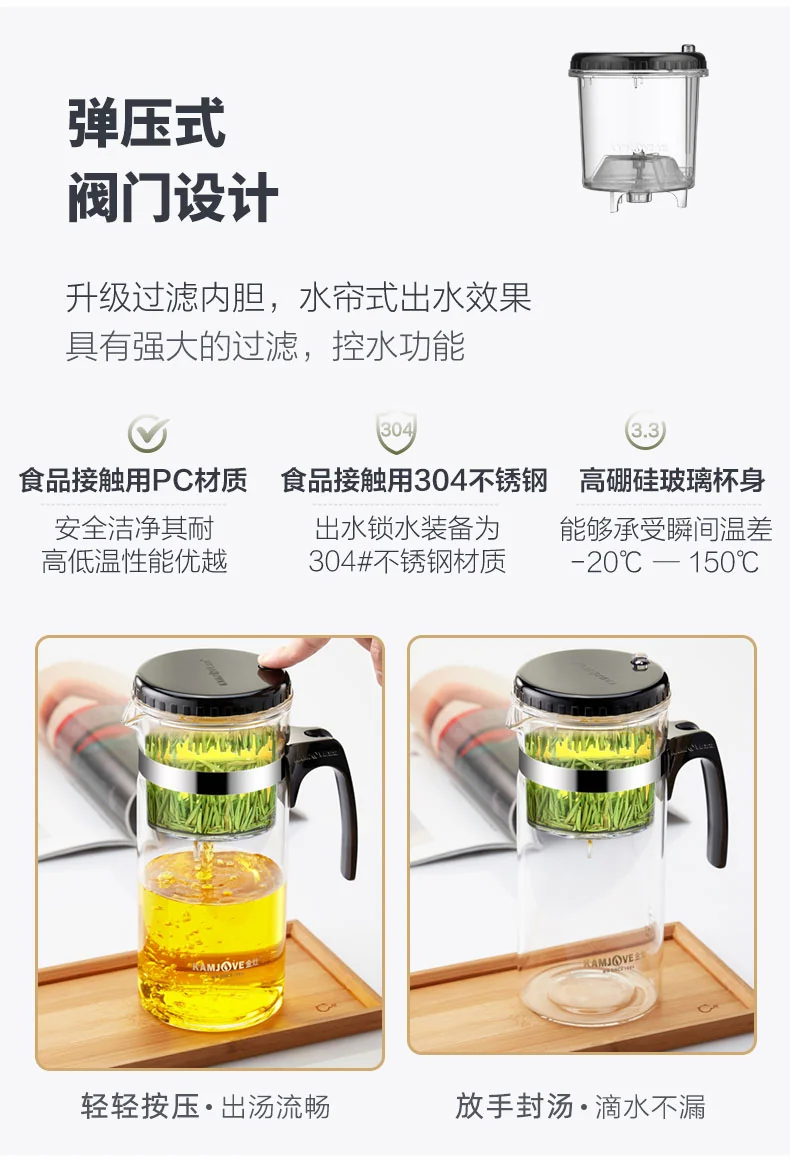 KAMJOVE,Elastic Tea Ceremony Cup, Teapot ,JZ-CH, Large Capacity ,One-Click Filter Split, 1200ML detail image 3