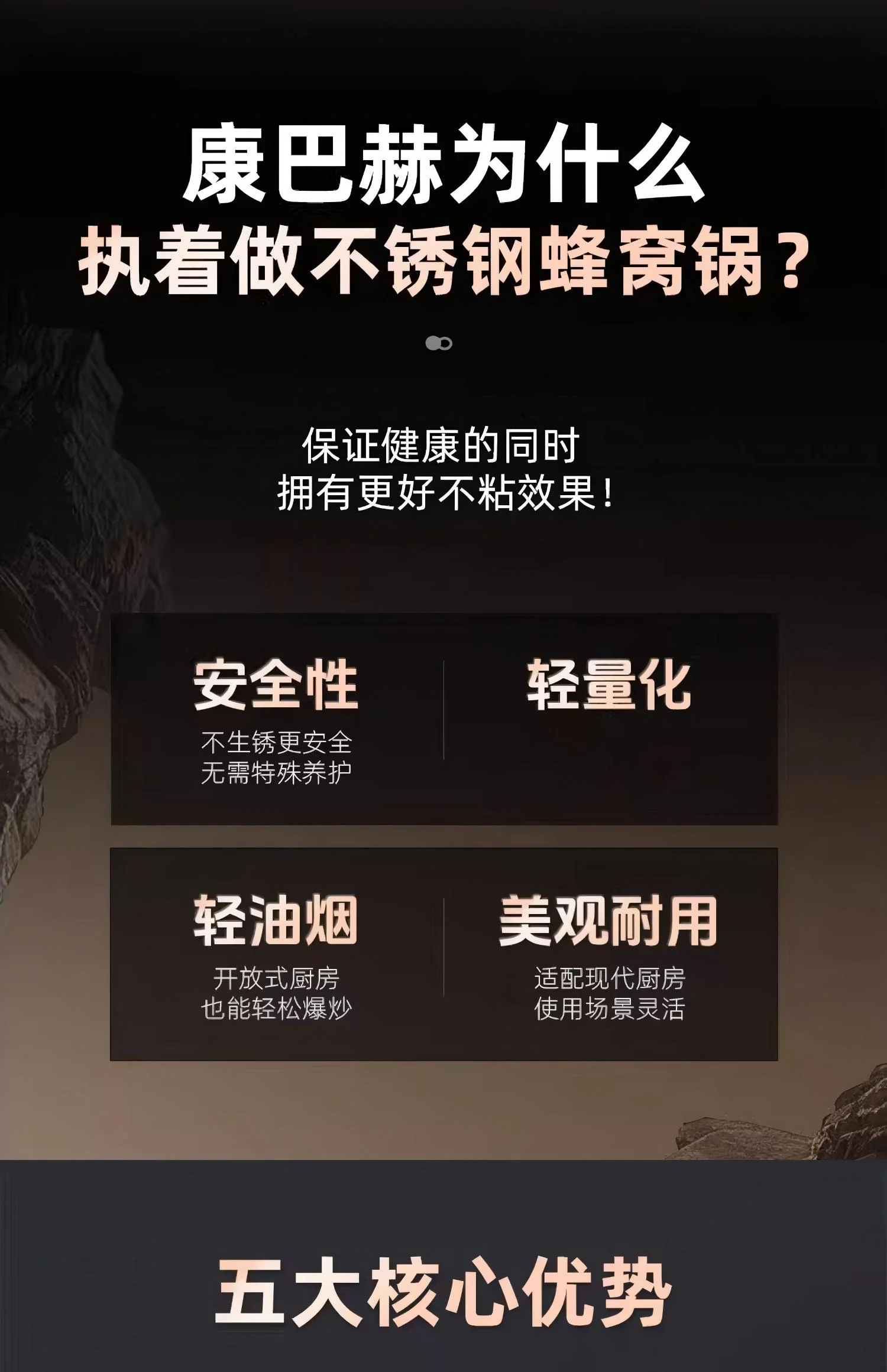 康巴赫第七代真钛蜂窝锅家用炒锅不锈钢不粘锅炒菜锅 34CM detail image 2