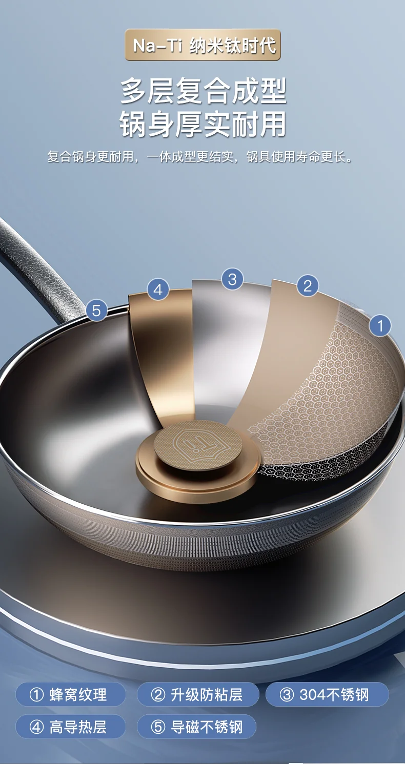 kobach's new titanium honeycomb uncoated pan, non stick pan, household stir fry titanium pan, induction cooker, gas stove, universal uncoated titanium honeycomb pan, 32cm detail image 9