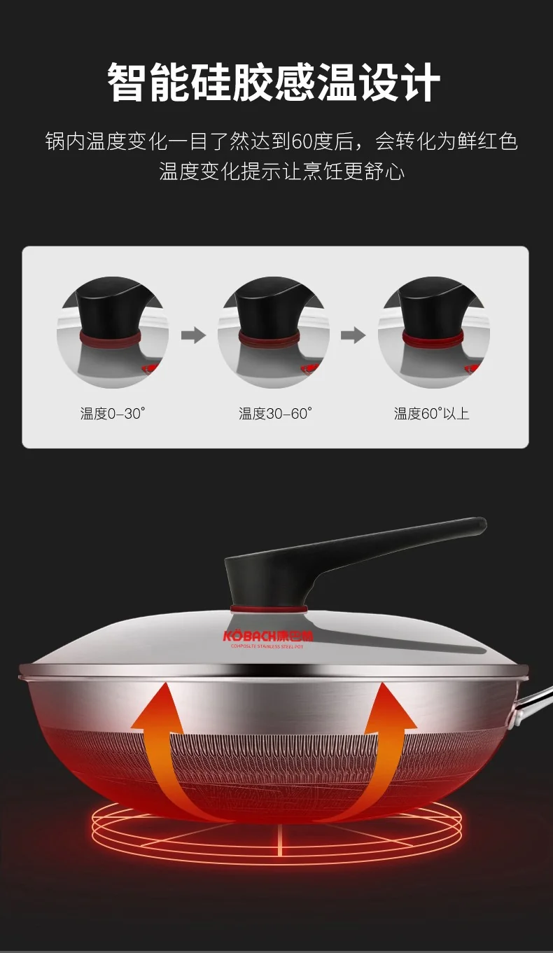 KOBACH Honeycomb 316L stainless steel double-sided screen non-stick wok, less oil and non-stick 32cm（12.6inch） detail image 12