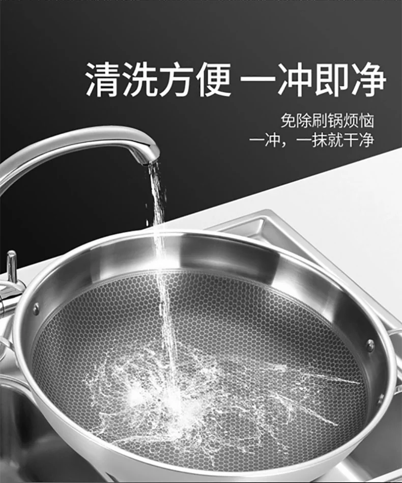 LeKITCHEN, 304 stainless steel double ear non-stick wok, household with lid, universal for gas induction cooker, 36/38cm detail image 11