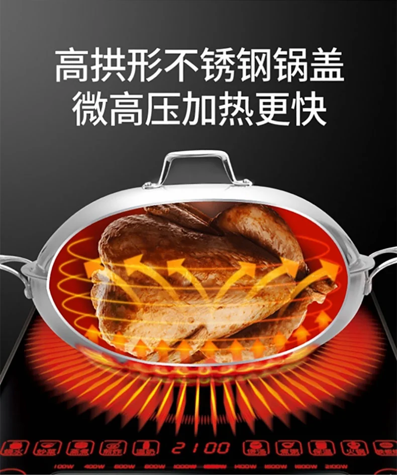 LeKITCHEN, 304 stainless steel double ear non-stick wok, household with lid, universal for gas induction cooker, 36/38cm detail image 12