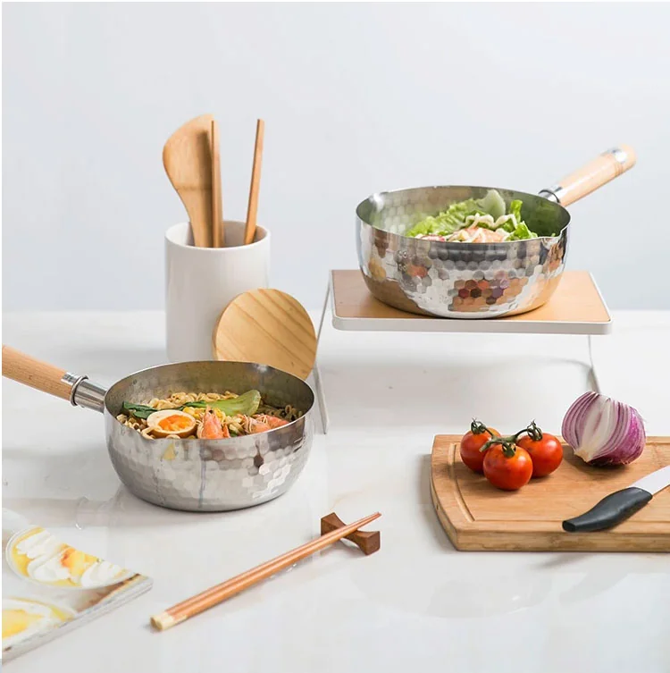 Lifease Japanese-style stainless steel Yukihira Pan, soup pot,milk pan, light and compact, not easy to rust, open flame induction cooker universal 18/20cm detail image 3