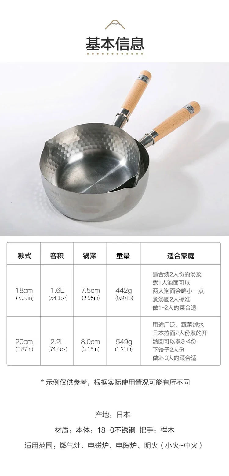 Lifease Japanese-style stainless steel Yukihira Pan, soup pot,milk pan, light and compact, not easy to rust, open flame induction cooker universal 18/20cm detail image 16