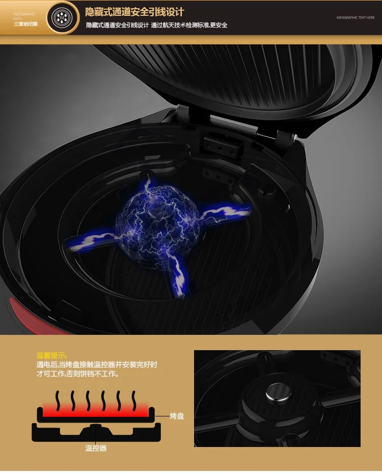 Liven利仁 畅销款黄金贝壳电饼铛 LR-A434 上下盘可拆卸 双面悬浮加热 自动控温 详情图 24