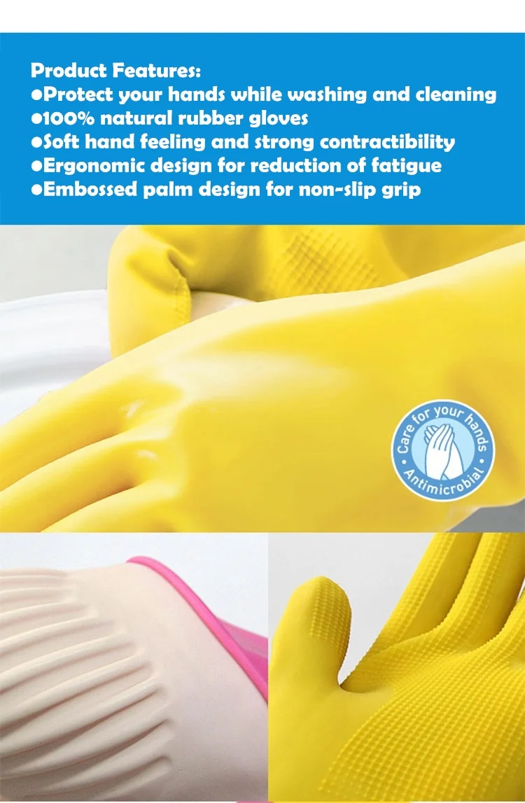 Lock & Lock ETM801P 100% Natural Rubber Gloves  Large Pink 39cm detail image 3