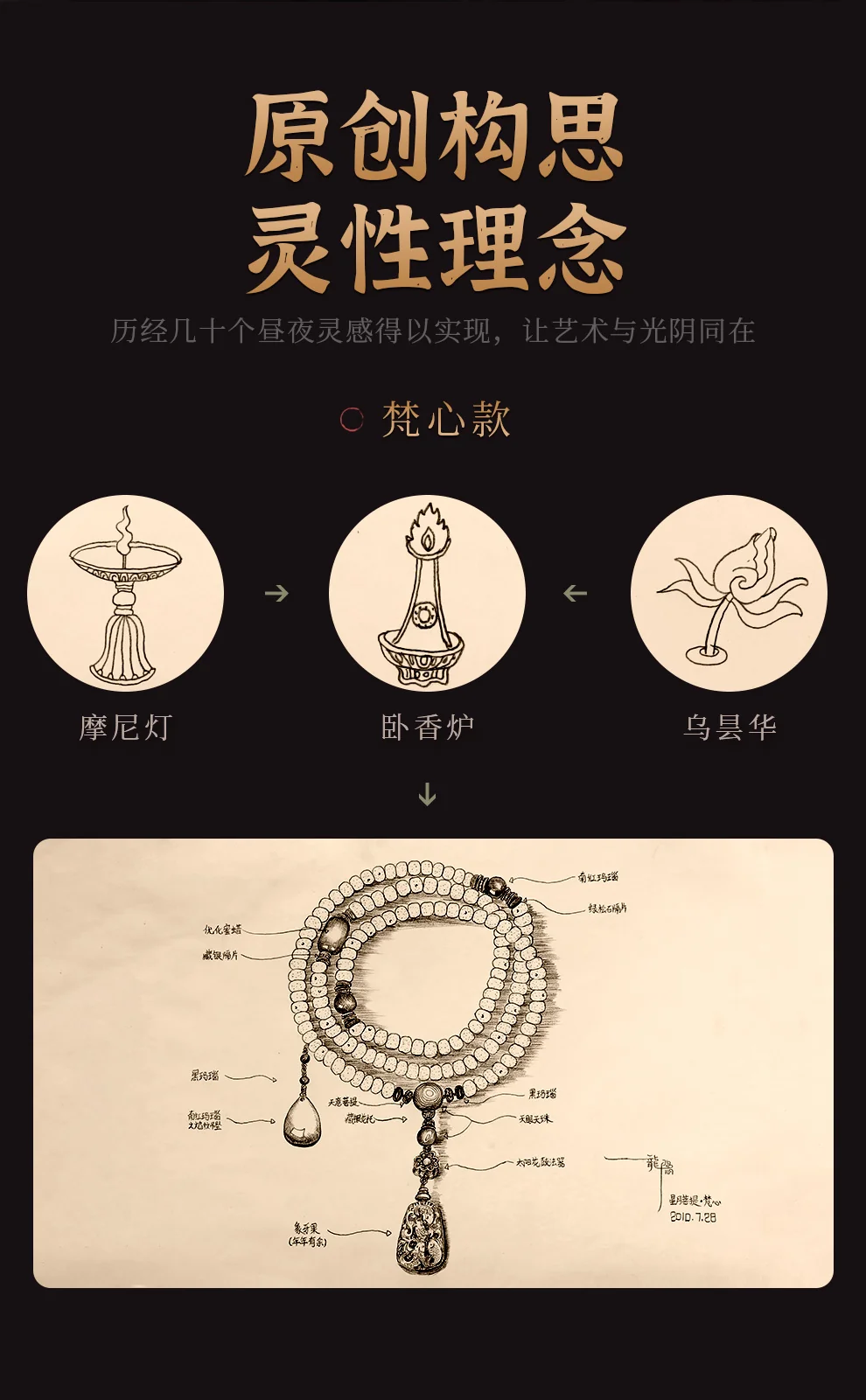 【中国直邮，时效10-15天】龍隐 星月菩提108颗菩提子手串 佛珠文玩手链 梵心  8mm*10mm detail image 4