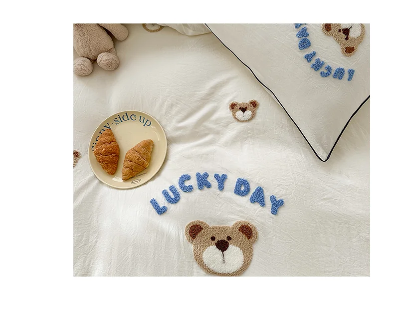 【中国直邮，时效6-10个工作日】Lullabuy 奶噗噗的小熊四件套四季居家床品套装床单被套枕套 抹茶绿 detail image 19