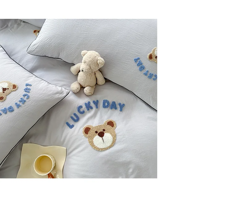 【中国直邮，时效6-10个工作日】Lullabuy 奶噗噗的小熊四件套四季居家床品套装床单被套枕套 抹茶绿 detail image 22