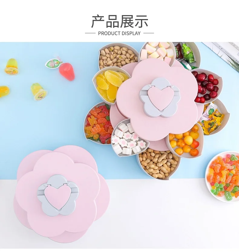 Meierjing Petal Rotating Double Fruit Plate Multi-Grid Easy Storage Pink detail image 9