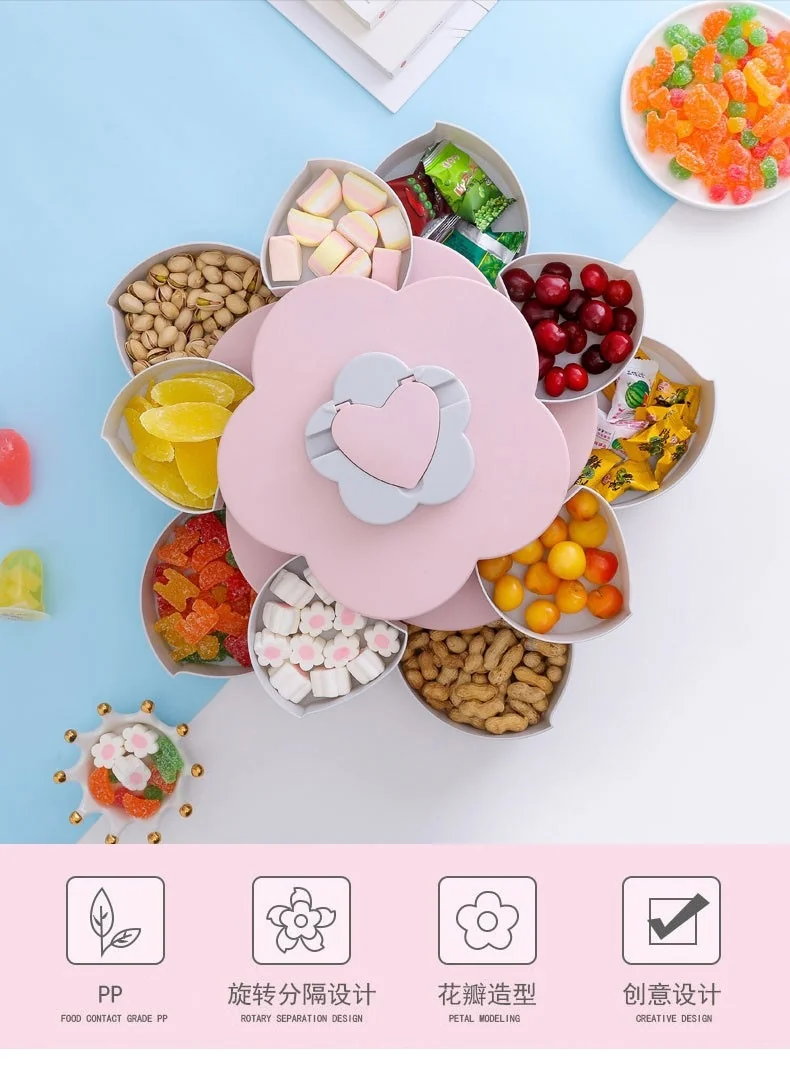 Meierjing Petal Rotating Double Fruit Plate Multi-Grid Easy Storage Pink detail image 2