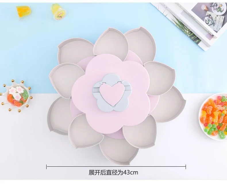 Meierjing Petal Rotating Double Fruit Plate Multi-Grid Easy Storage Pink detail image 14