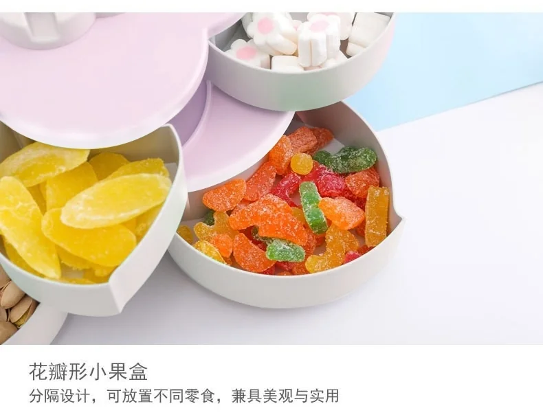 Meierjing Petal Rotating Double Fruit Plate Multi-Grid Easy Storage Pink detail image 7