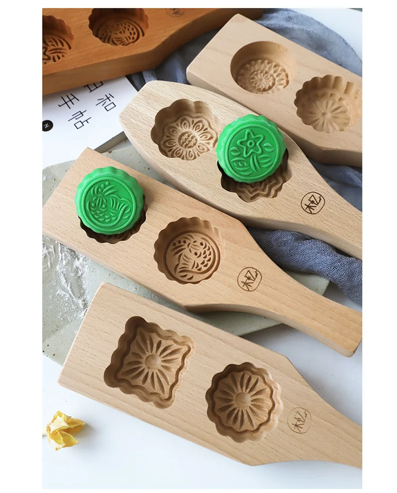 【中国直邮，时效8-20天】木忆木质中秋月饼冰皮模具 馒头南瓜饼干绿豆糕饼模 -榉木花鱼款 detail image 4