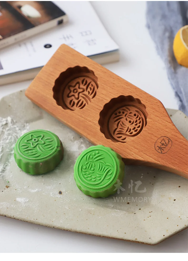 【中国直邮，时效8-20天】木忆木质中秋月饼冰皮模具 馒头南瓜饼干绿豆糕饼模 -榉木花鱼款 detail image 8