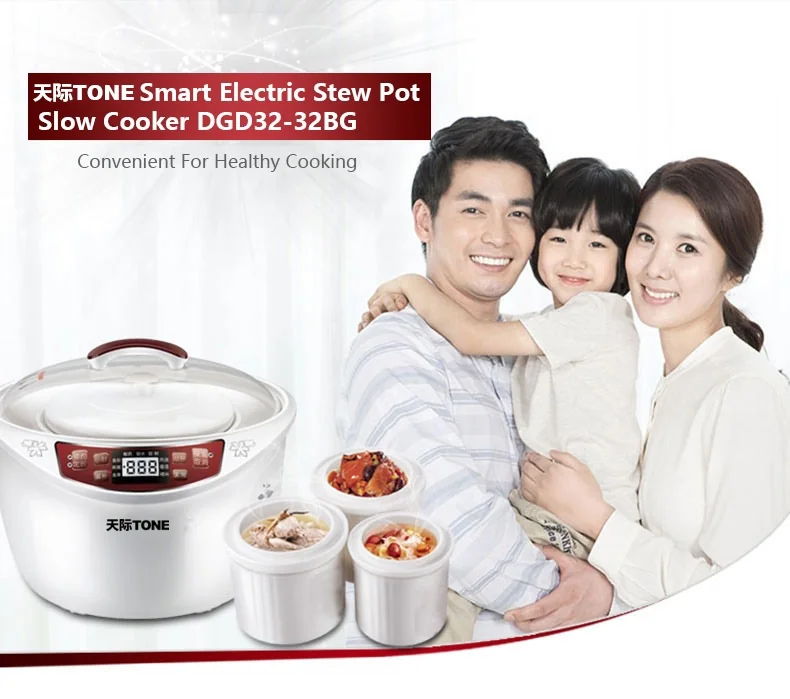 TONZE DGD32-32BG Smart 4 Ceramic Pot Electric Stew Pot, Slow Cooker Soup Maker detail image 1