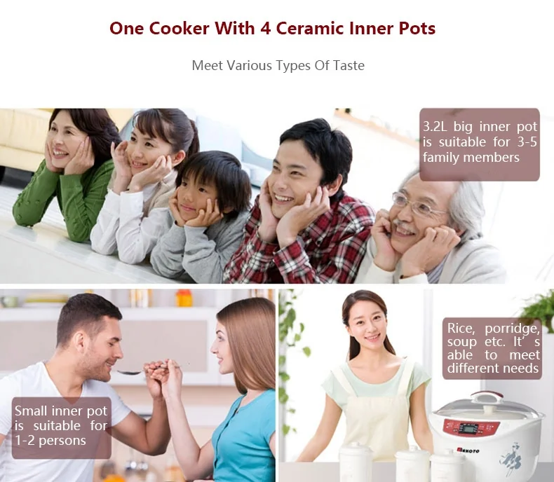 TONZE DGD32-32BG Smart 4 Ceramic Pot Electric Stew Pot, Slow Cooker Soup Maker detail image 4