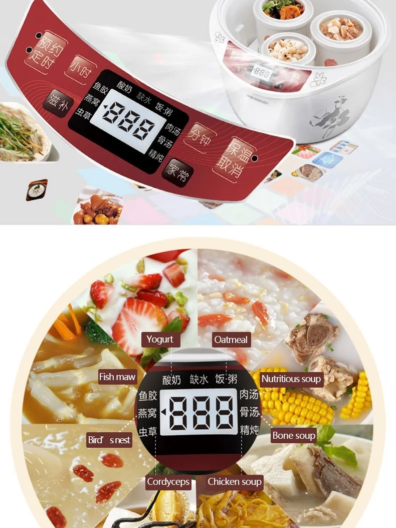 TONZE DGD32-32BG Smart 4 Ceramic Pot Electric Stew Pot, Slow Cooker Soup Maker detail image 6