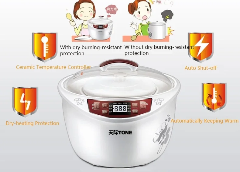 TONZE DGD32-32BG Smart 4 Ceramic Pot Electric Stew Pot, Slow Cooker Soup Maker detail image 8