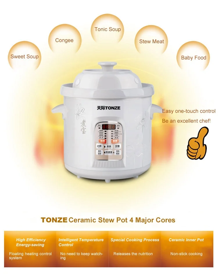 Tonze White Porcelain Electric Slow Cooker Ceramic Stew Pot DGD40-40CWD 4L detail image 14