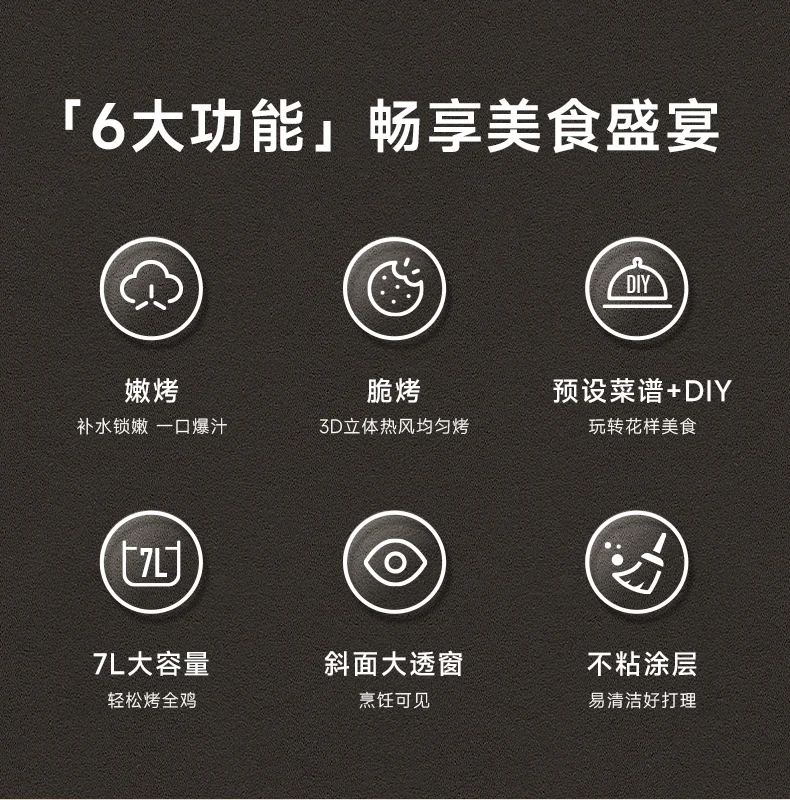 【下架】Midea美的 超嫩力空气炸锅 家用一体多功能可视化大容量蒸汽烤箱 无油低脂不粘薯条机 7L detail image 2