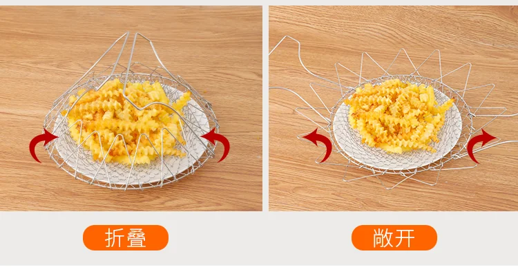 【中国直邮，时效10-15天】Necooks 新厨仕不锈钢油炸篮圆形折叠式多功能防滑防烫过水篮滤油网洗菜沥水篮 不锈钢油炸篮（可伸缩可沥油） detail image 5
