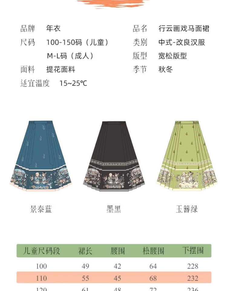 【China Direct Shipping, 10-15 days】Year's Clothing Line Cloud Painting Theatre Horse Face Dress Mother and Daughter Parent and Child Positioning Printing Patterns Subtlety Three colours available detail image 19
