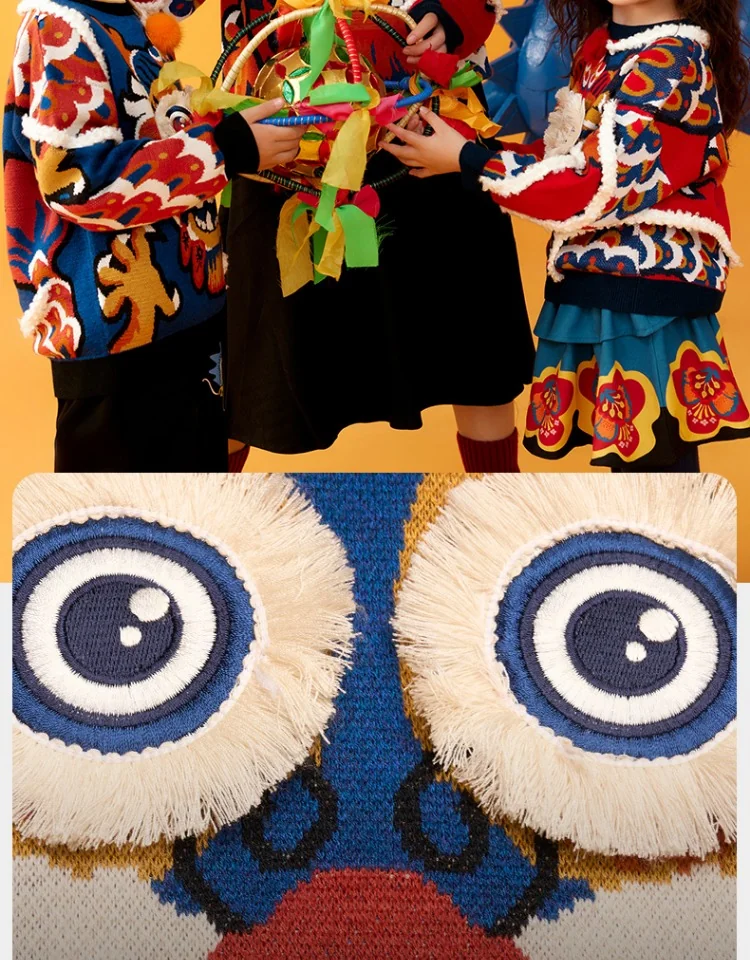 【China Direct Shipping, 10-15 days】New Year's Clothing Boys and girls jumper knit sweater section of the Year of the Dragon Children's New Year's Clothing Three colours available Soft texture detail image 16