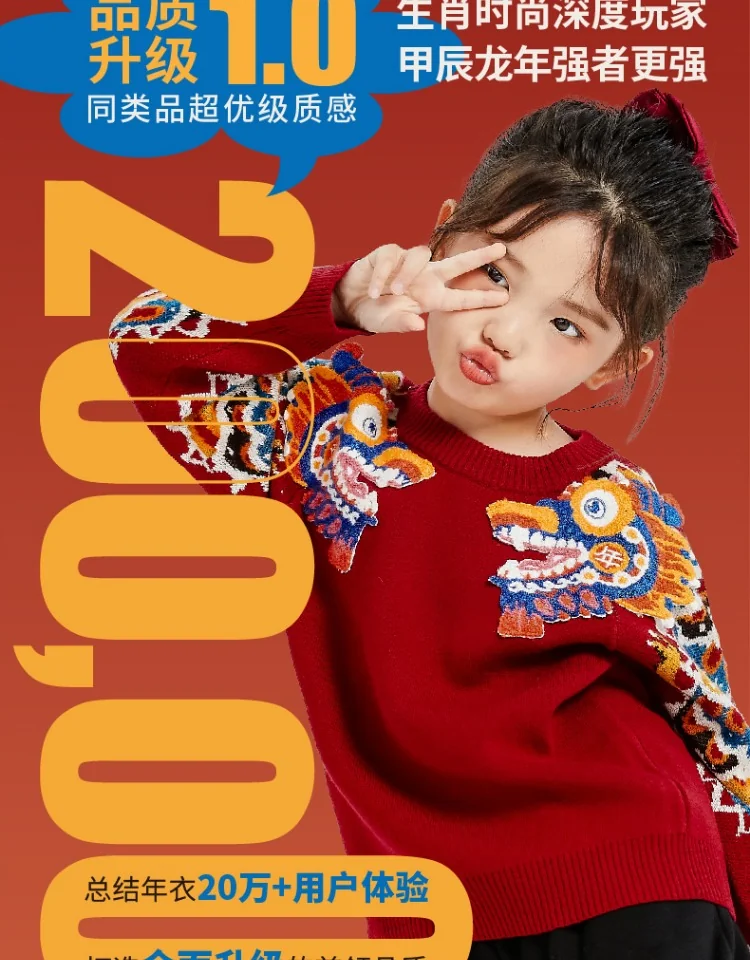 【China Direct Shipping, 10-15 days】New Year's clothing children's sweater stitched zodiac-shaped sweater for boys and girls with neat stitching and soft feel detail image 3