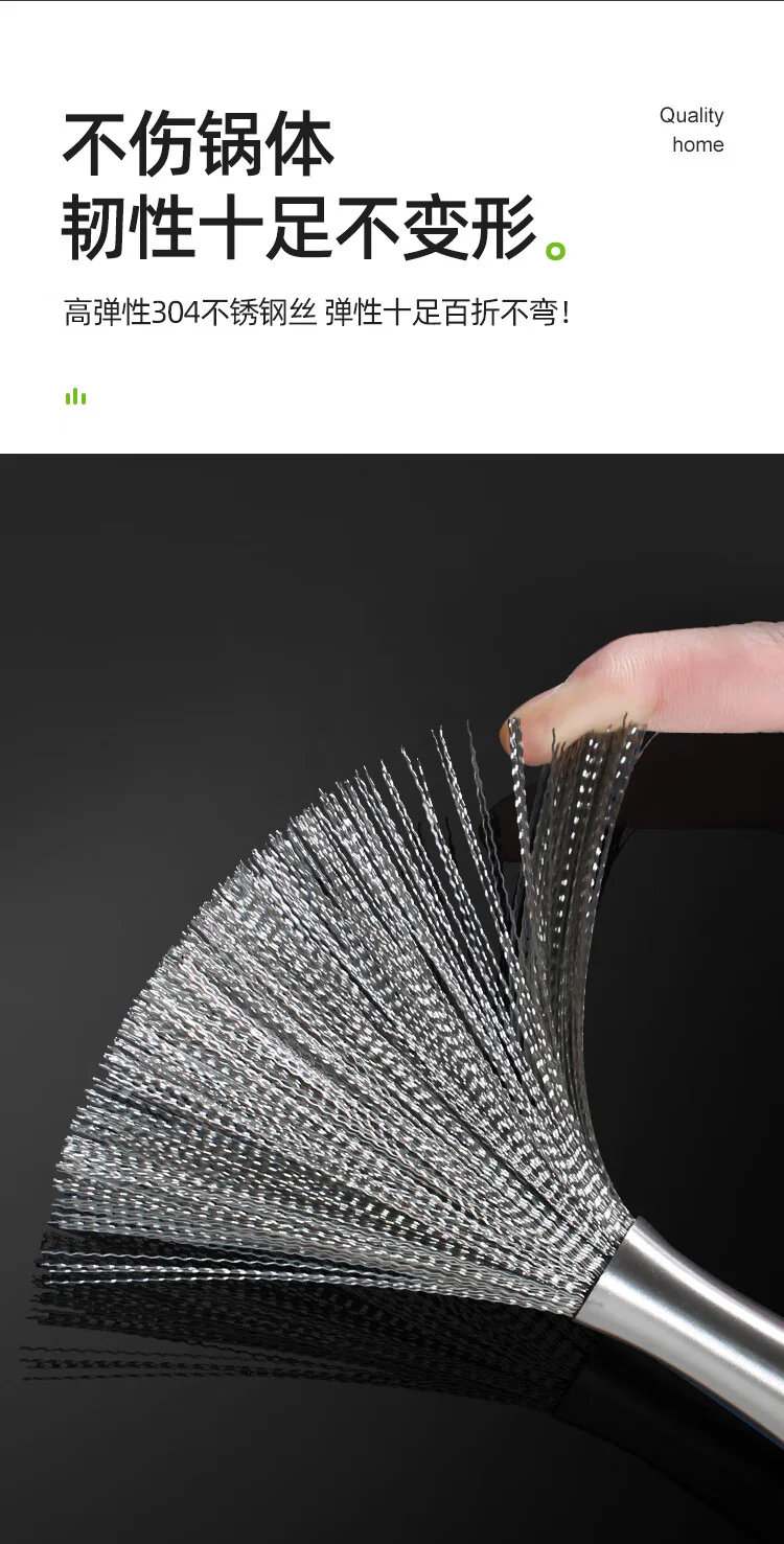 [Direct shipping from China, 10-15 days] Oak 304 stainless steel pot brush, full steel brush pot cleaning tool, household stainless steel wire brush, long-handled cleaning brush detail image 5