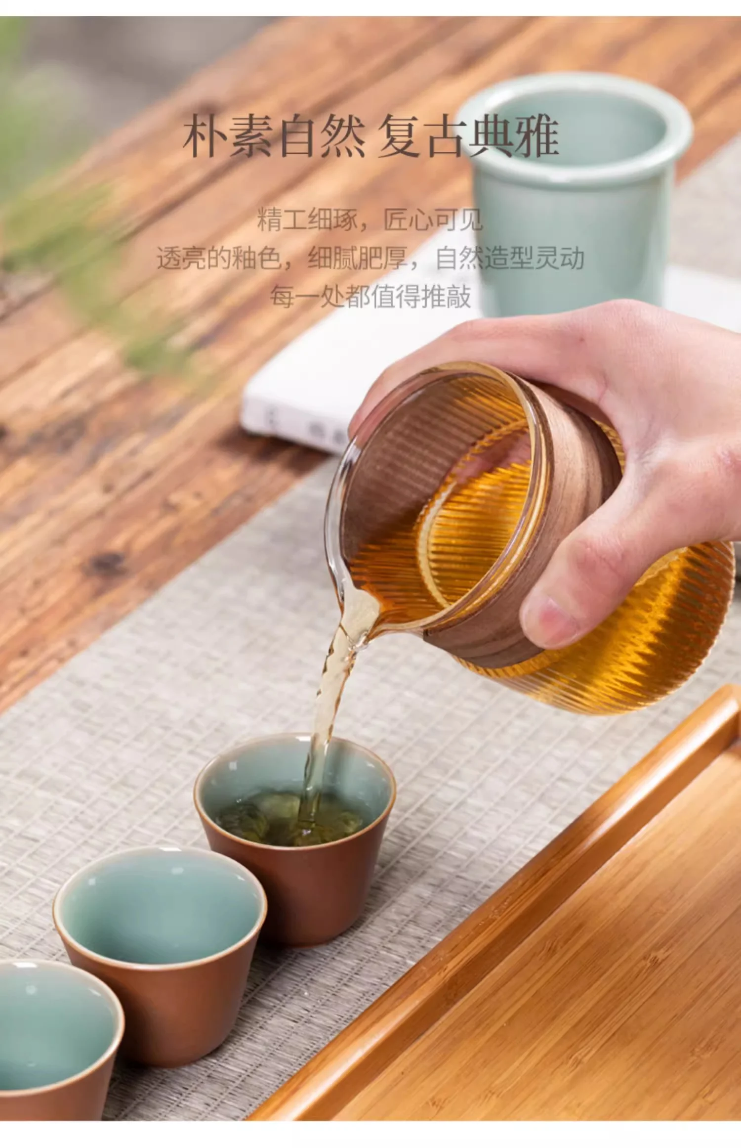【不再补货】瓯江龙泉青瓷旅行茶具套装 简约陶瓷灰釉便携式创意一壶三杯快客杯 detail image 9