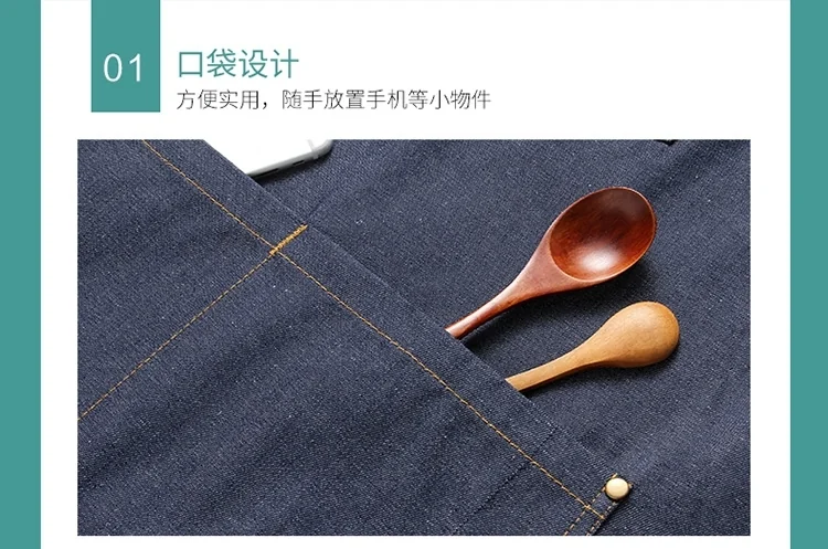 OMU cotton denim apron AMY-WQ01 anti-fouling and oil-proof detail image 13