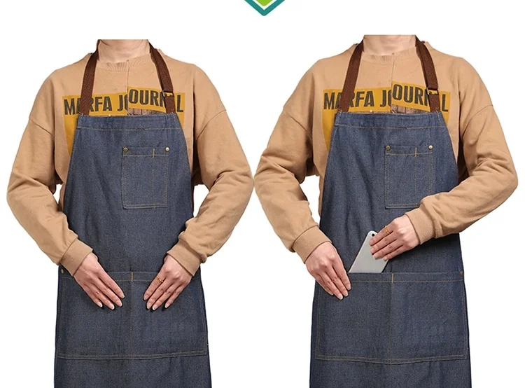 OMU cotton denim apron AMY-WQ01 anti-fouling and oil-proof detail image 17