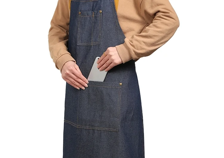 OMU cotton denim apron AMY-WQ01 anti-fouling and oil-proof detail image 19