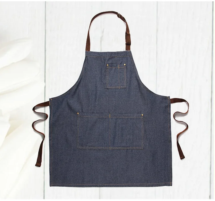 OMU cotton denim apron AMY-WQ01 anti-fouling and oil-proof detail image 3